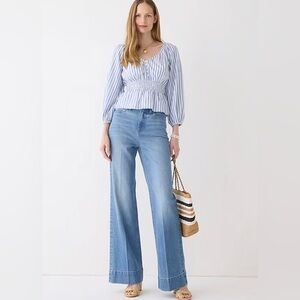 J Crew | V-neck smocked-waist top in stripe cotton lawn NWOT